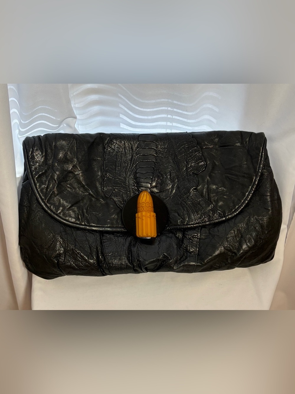 Vintage Black Leather Clutch Bag